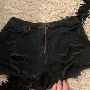 Zip up high rise black jean shorts